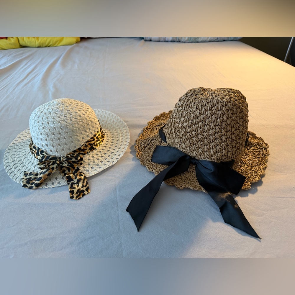 Stylish Kids Straw Hats with Ribbon Accents